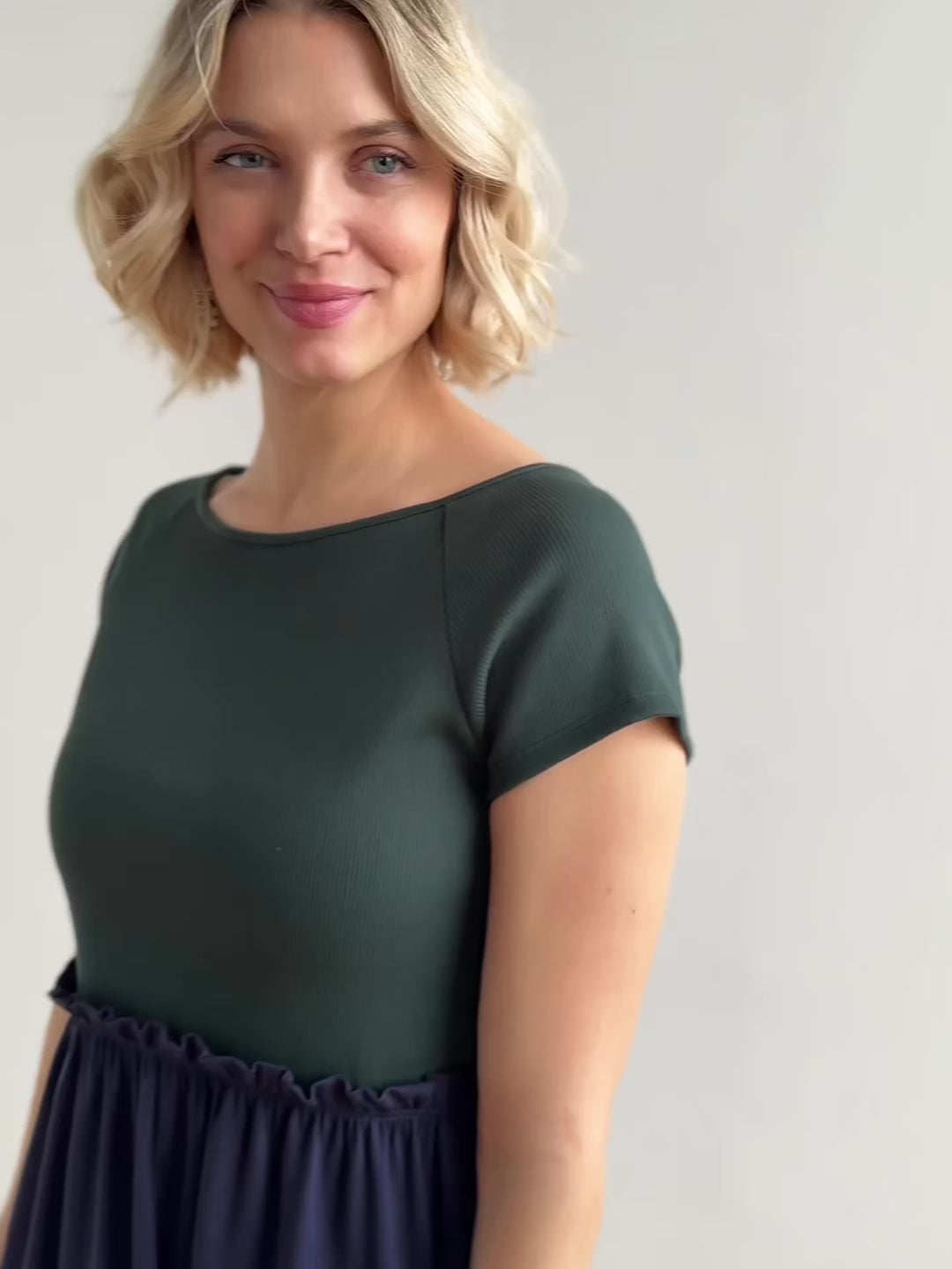 CAITLIN rib+jersey dress in Jade/Navy