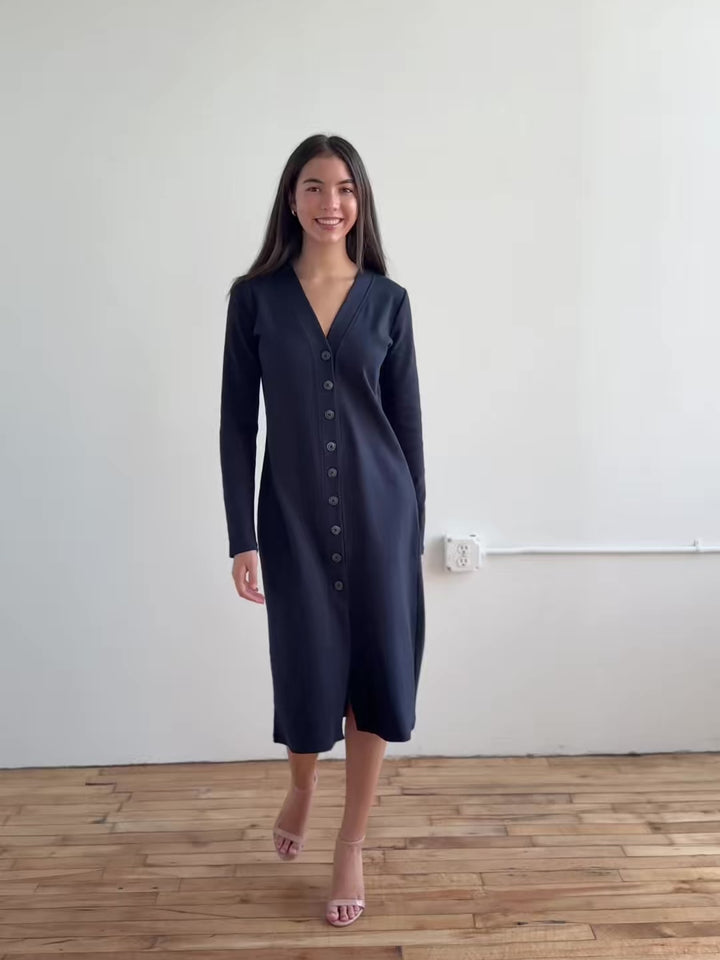 ELENA rib-knit dress in Midnight Navy