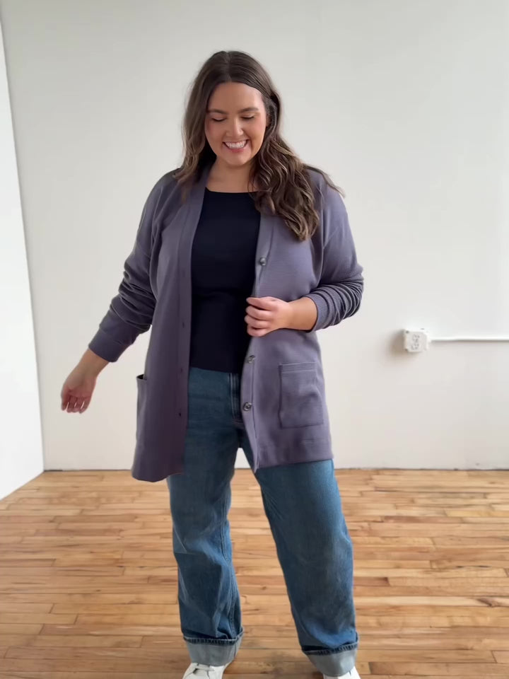 EVERLY waffle knit cardigan in Stonewash