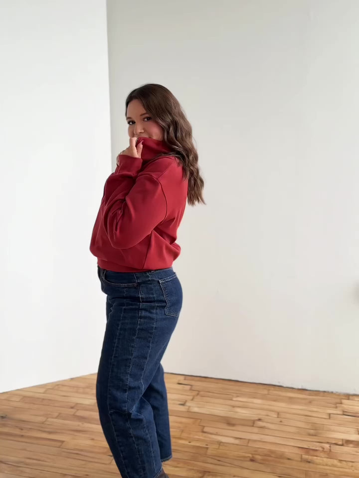 ASHER zip pullover in Red Amber