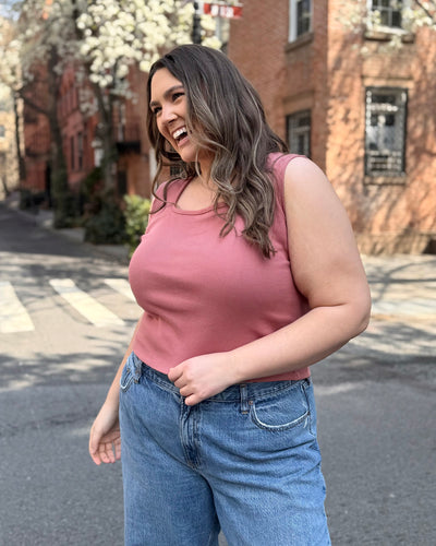 BRIDGETTE rib knit tank in Withered Rose