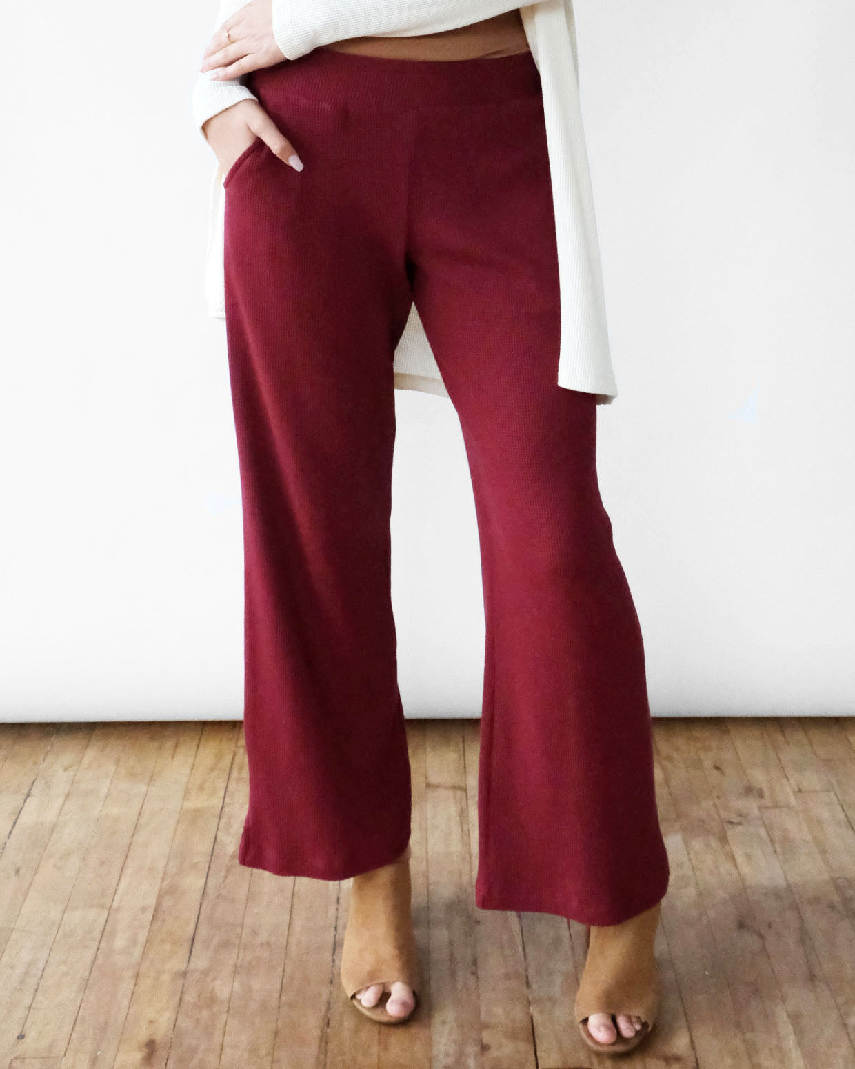 COLBY waffle knit pants in Cranberry