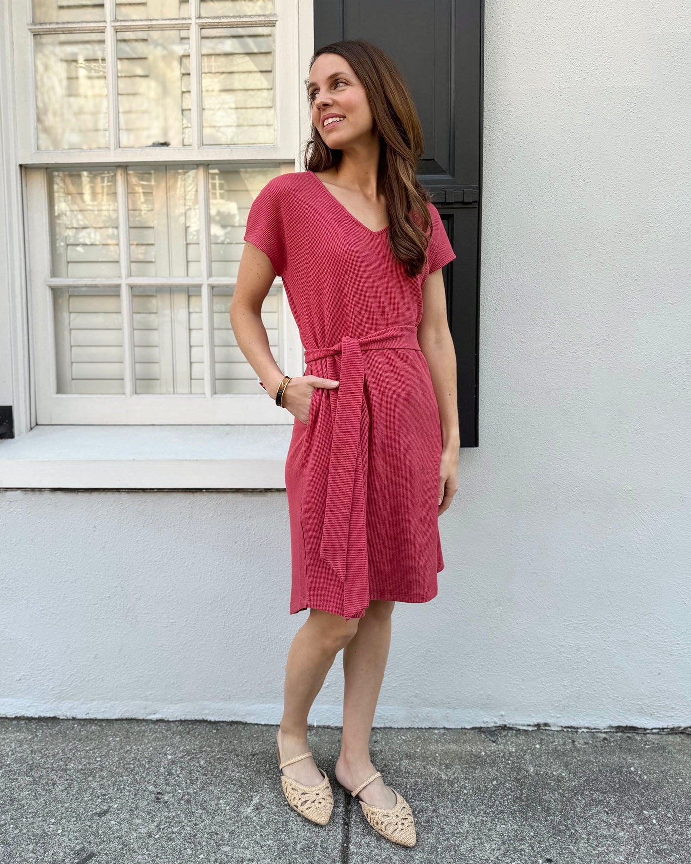 ALICIA waffle knit dress in Soft Hibiscus