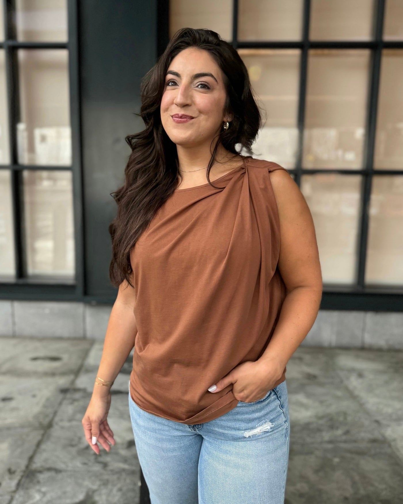 CHARLI draped top in Cacao Brown