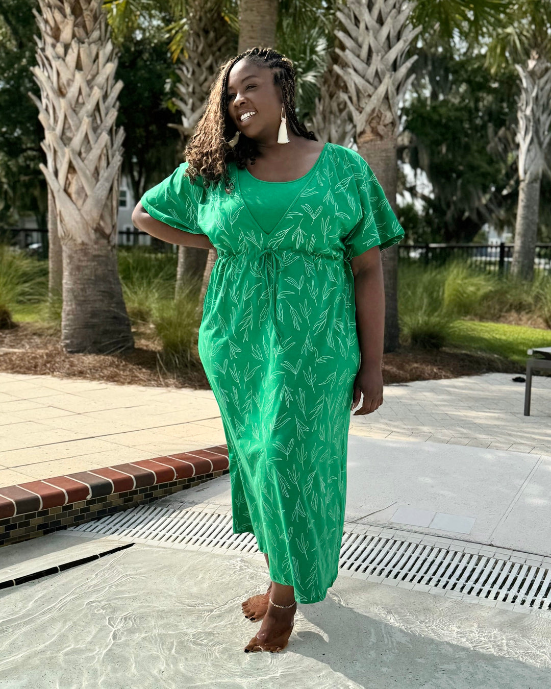 GIANNA printed swim cover-up dress in Leaf Green/White – Elegantees