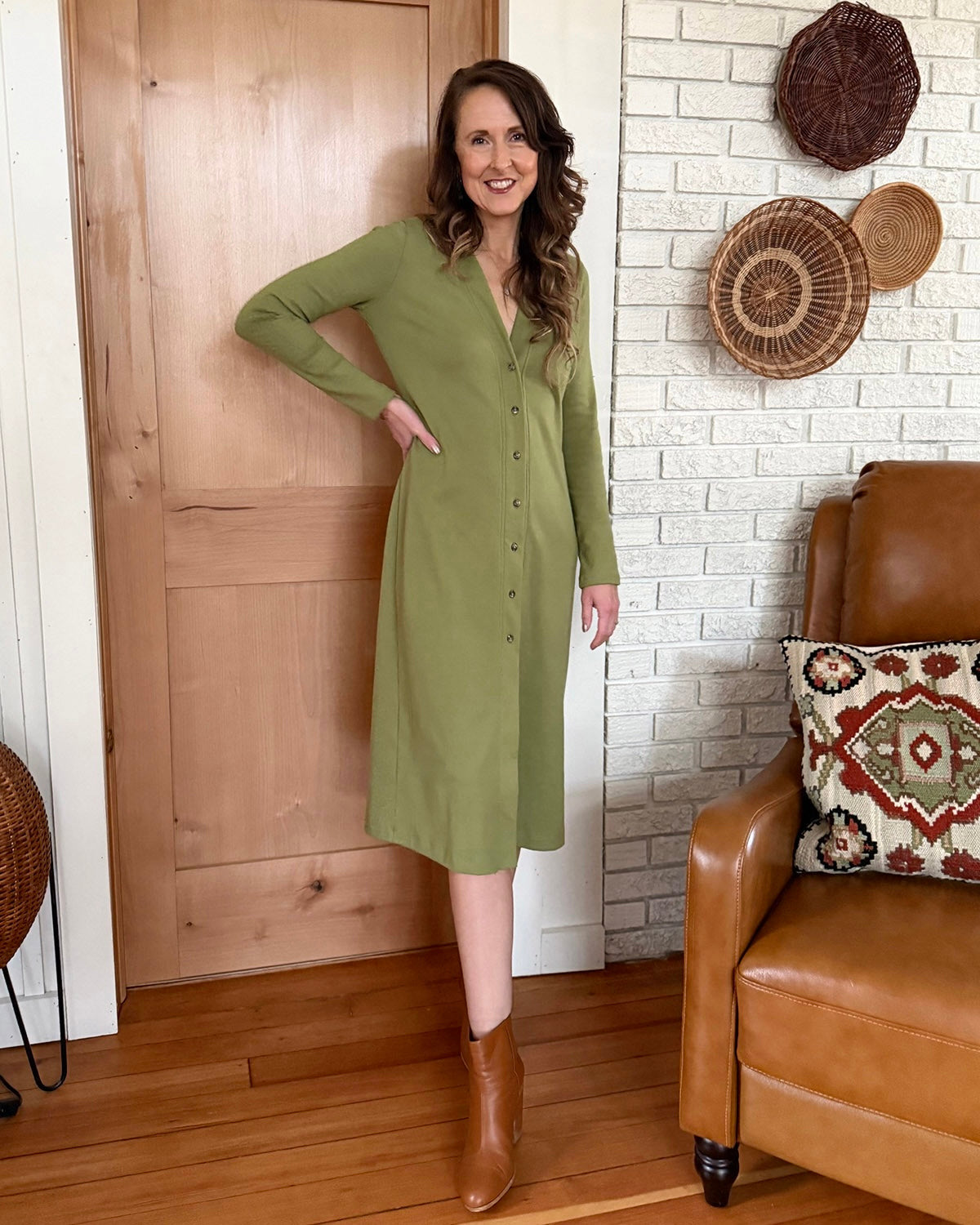 LENA doubleknit duster/dress in Grass Green