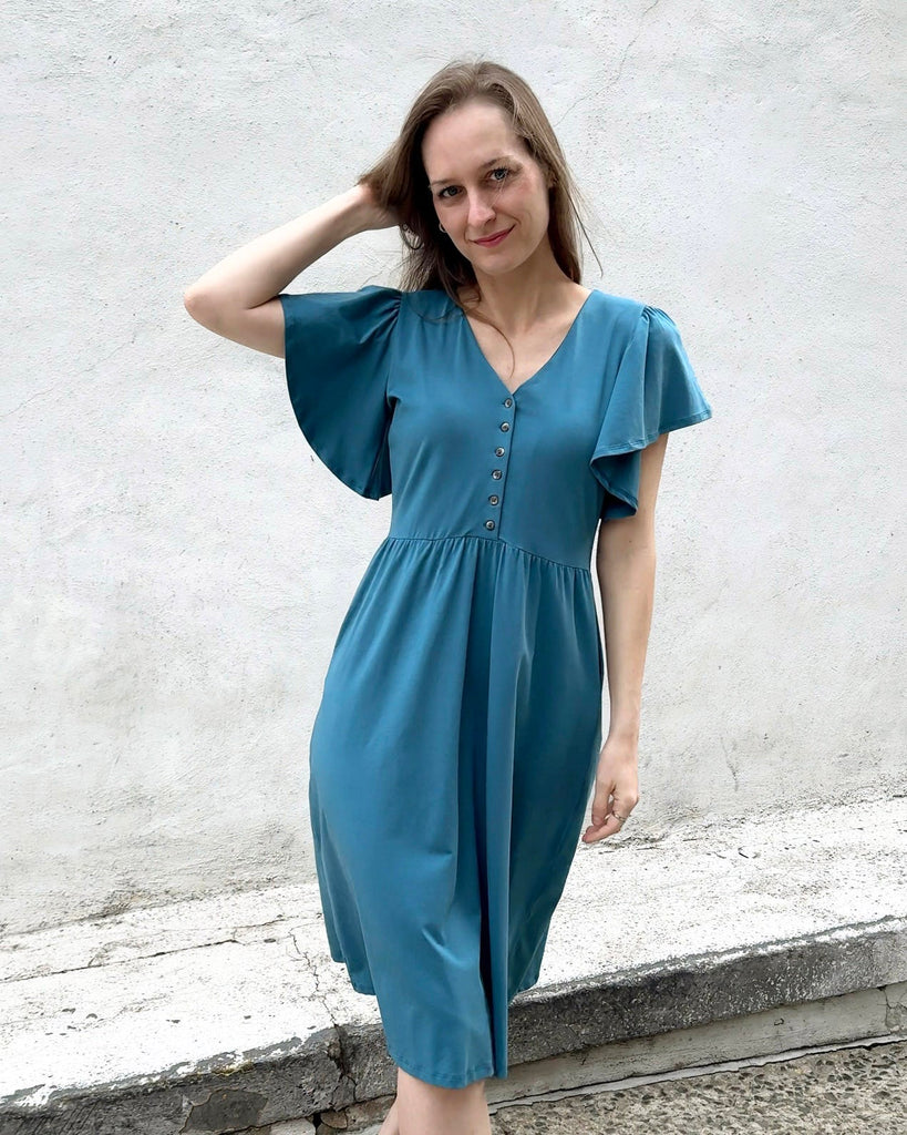 HATTIE button dress in Peacock Blue Elegantees