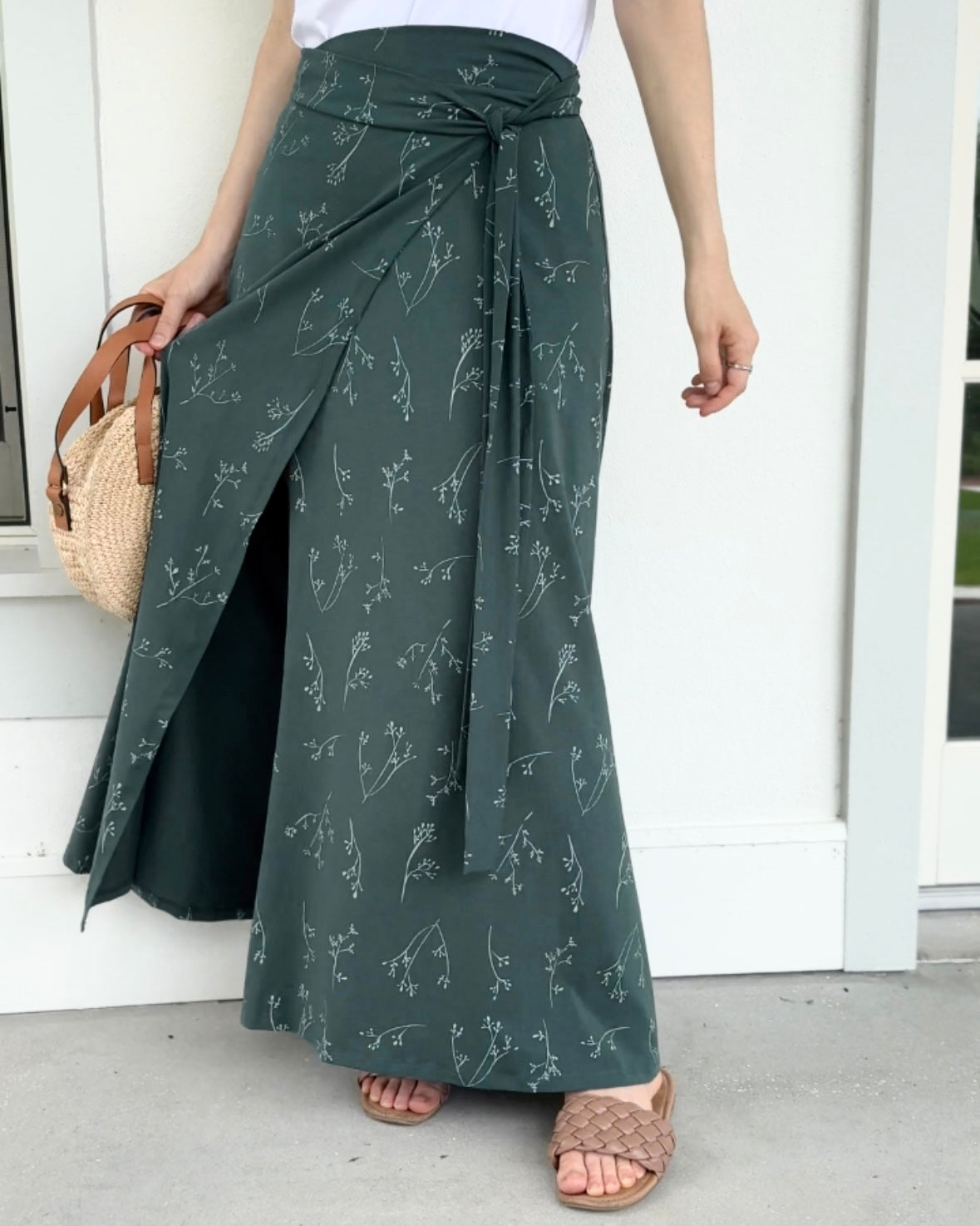 LAYLA printed wrap skirt in Hunter Green/White