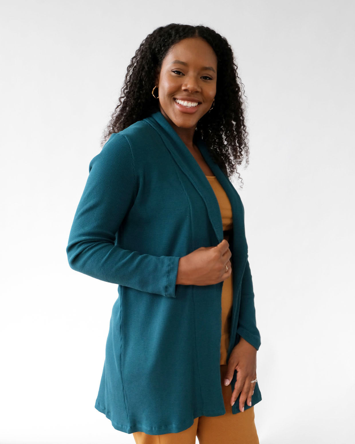 NICKY waffle knit cardigan in Oceanic – Elegantees