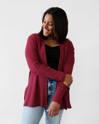 RORY waffle knit cardigan in Cranberry