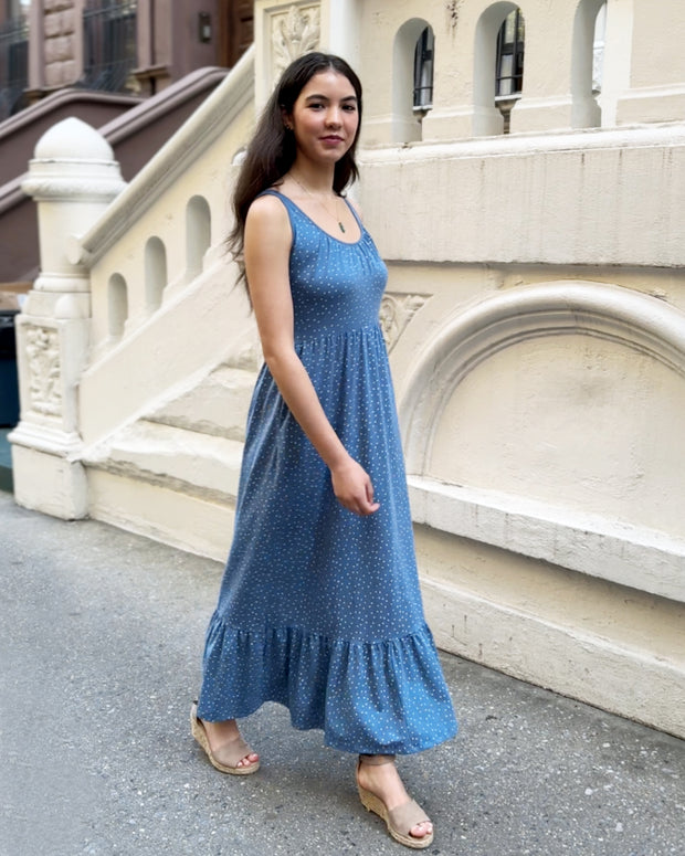 SARITA polka dot dress in Elemental Blue/White – Elegantees