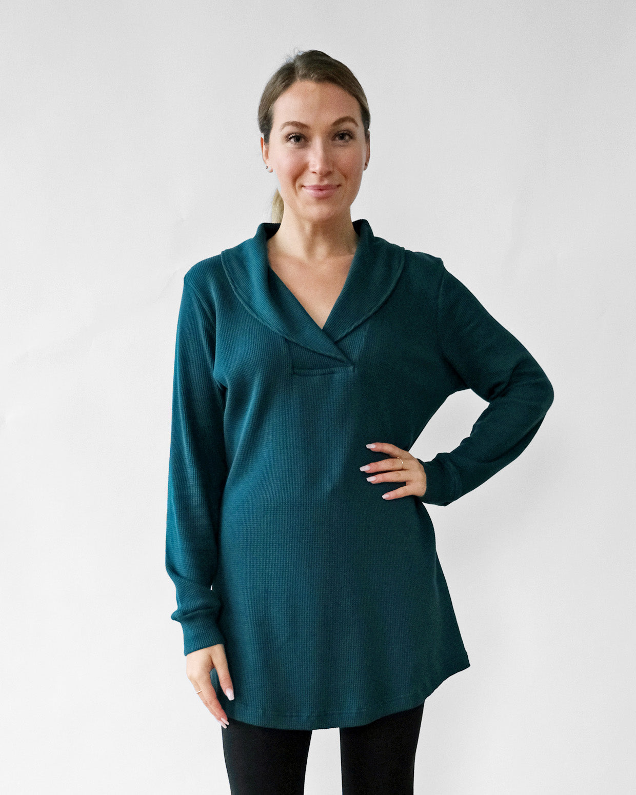 SHANI waffle knit tunic in Oceanic