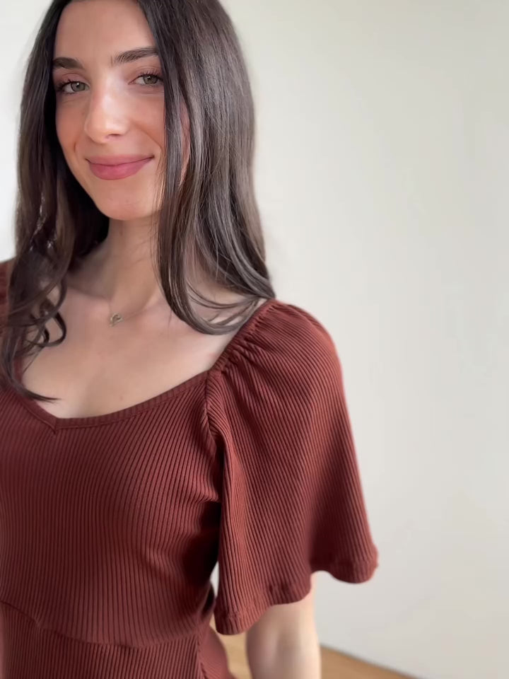 PRIYA rib knit top in Sepia