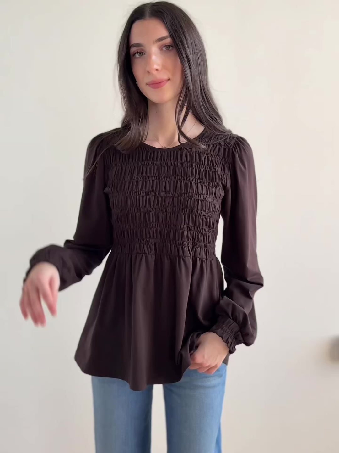 LYRIC smocked top in Chocolate Torte