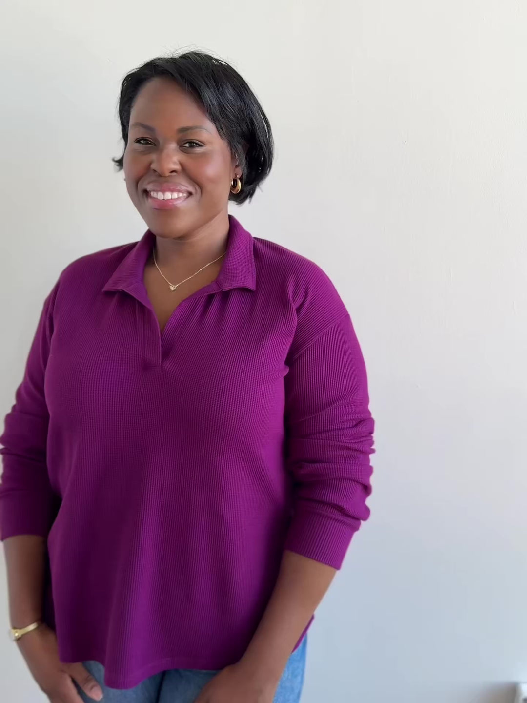 ADRIA waffle knit top in Purple Jewel