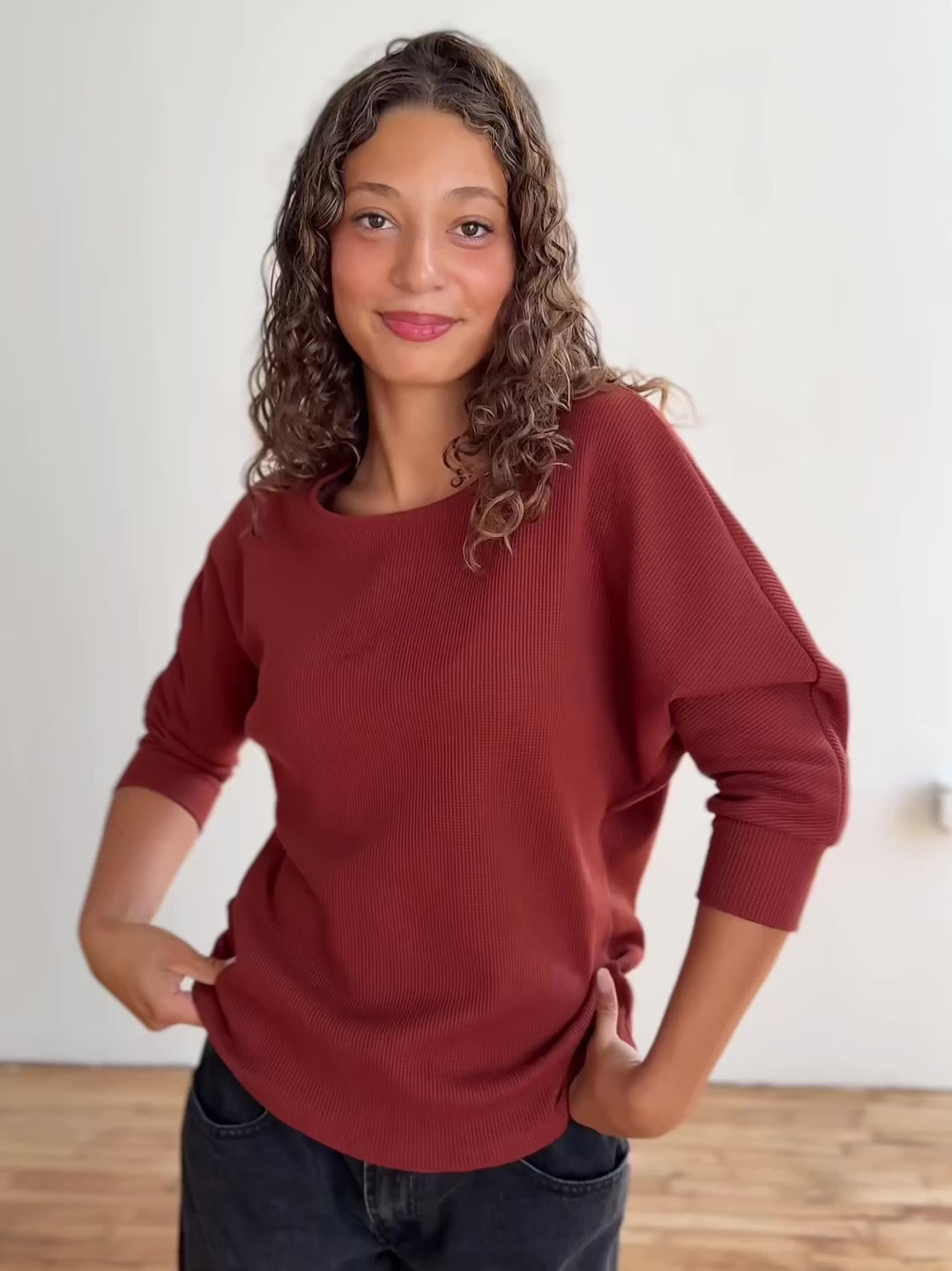 TENLEY waffle knit top in Cherrywood