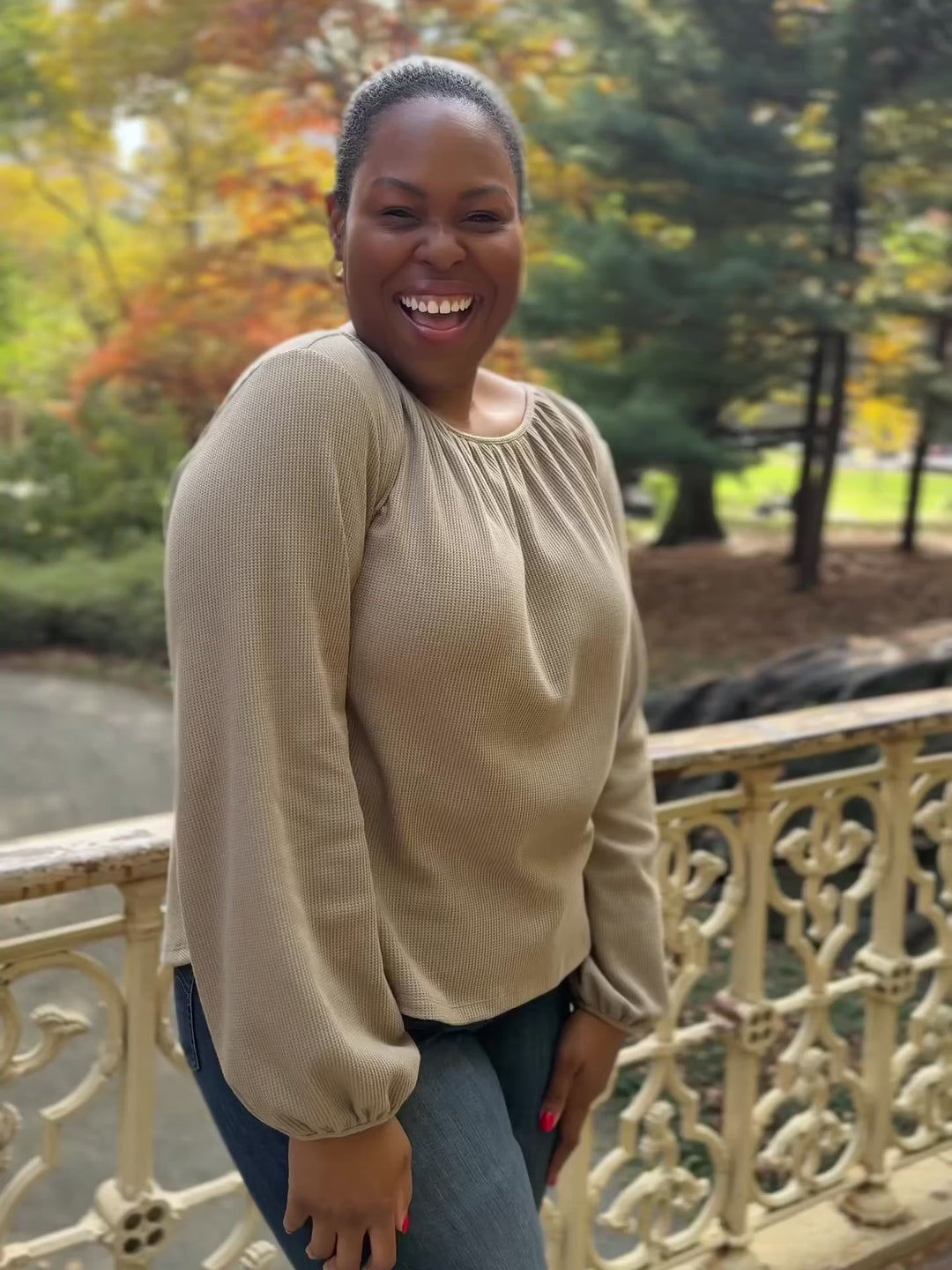 VIVIAN waffle knit top in Taupe Grey