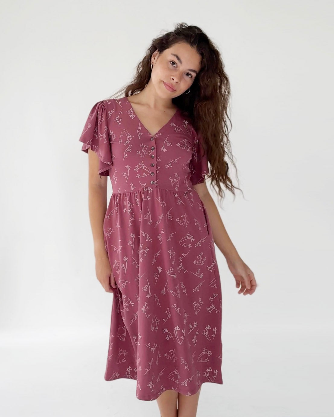 HATTIE printed dress in Vintage Mauve/White