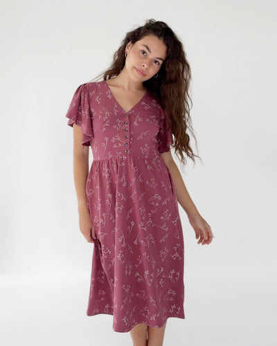 HATTIE printed dress in Vintage Mauve/White