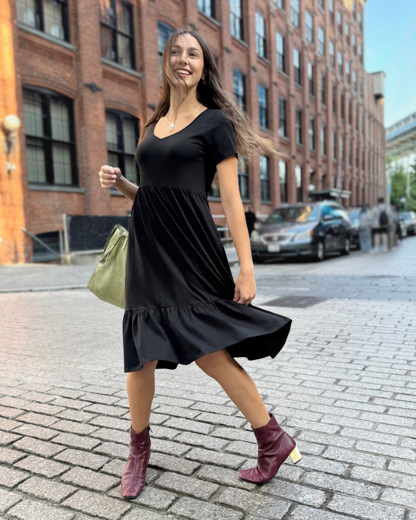 JAYDE tiered dress in Black