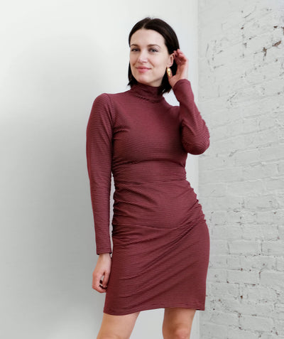 SARA stripe dress in Burgundy/Pink