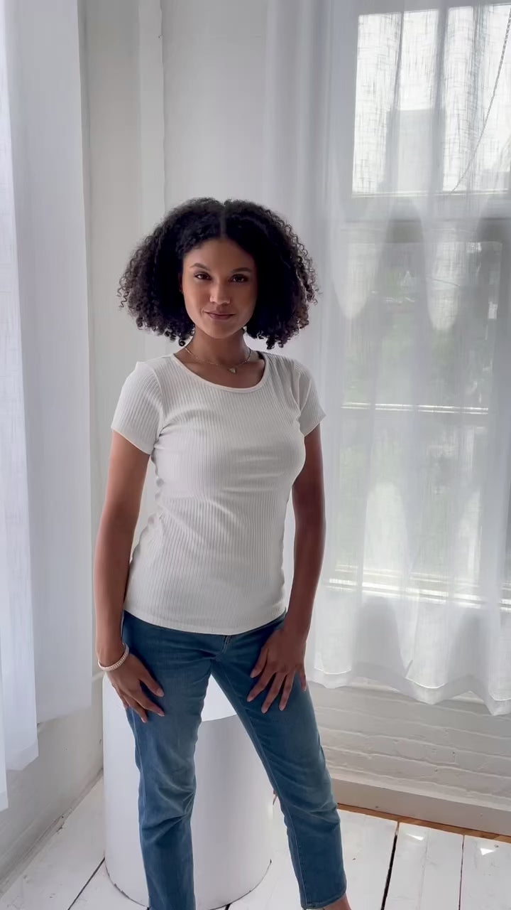 CASSIA cotton rib knit tee in Ivory