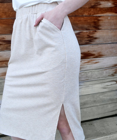 MARLAN rib-knit pencil skirt in Oatmeal
