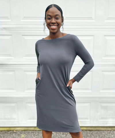ALEXY dress with slits in Anchor Grey