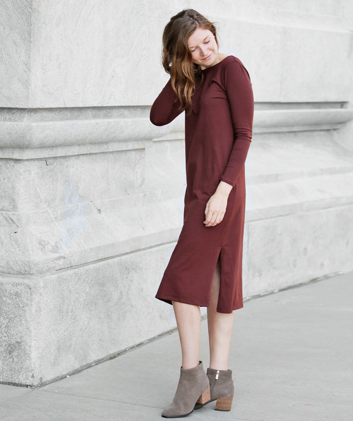 ALEXY dress with slits in Truffle