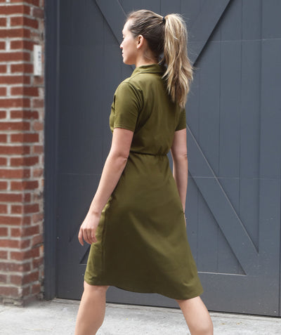 ANGELOU tie front dress in Military Olive