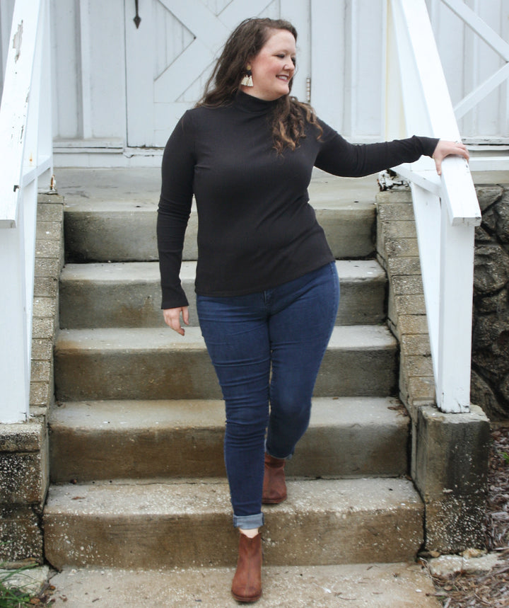 ASTOR rib knit top in Black