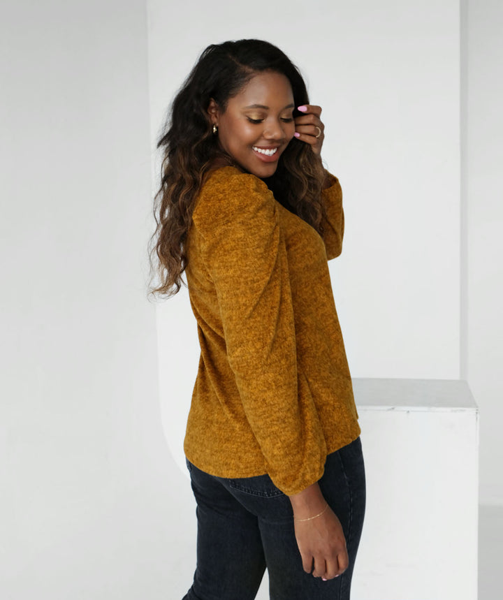 BINITA brushed sweater top in Mustard