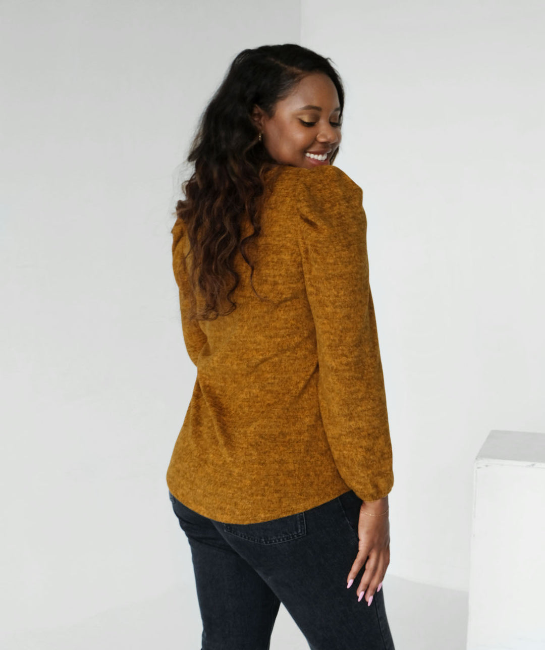 BINITA brushed sweater top in Mustard