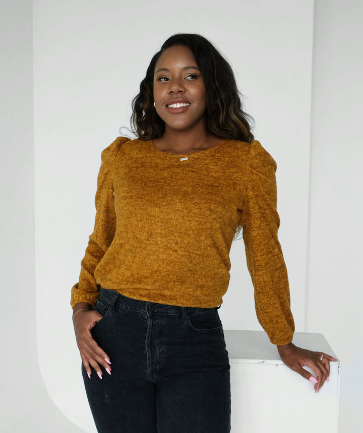 BINITA brushed sweater top in Mustard