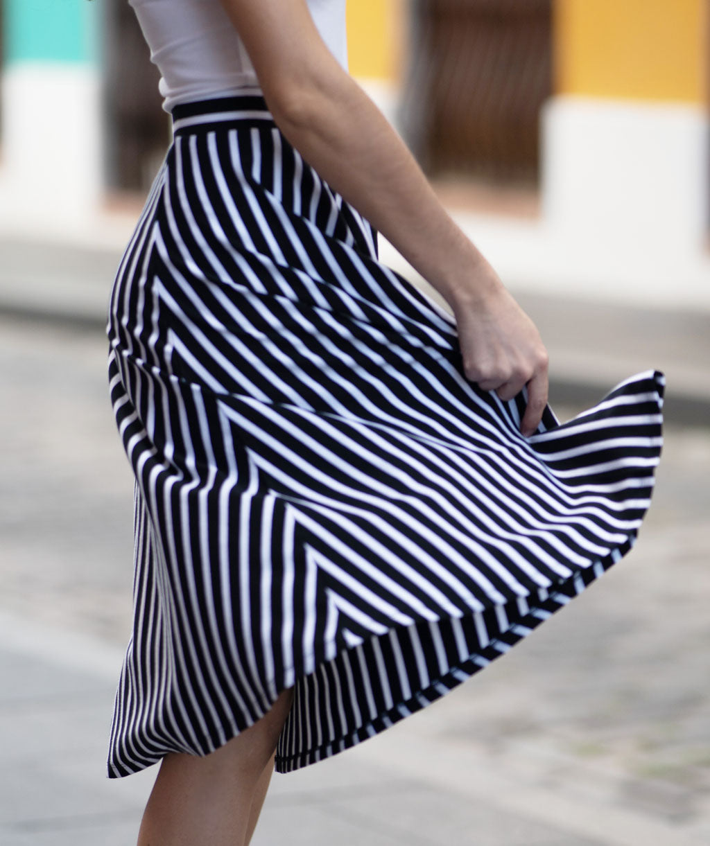 CAROLINA stripe circle skirt in Black