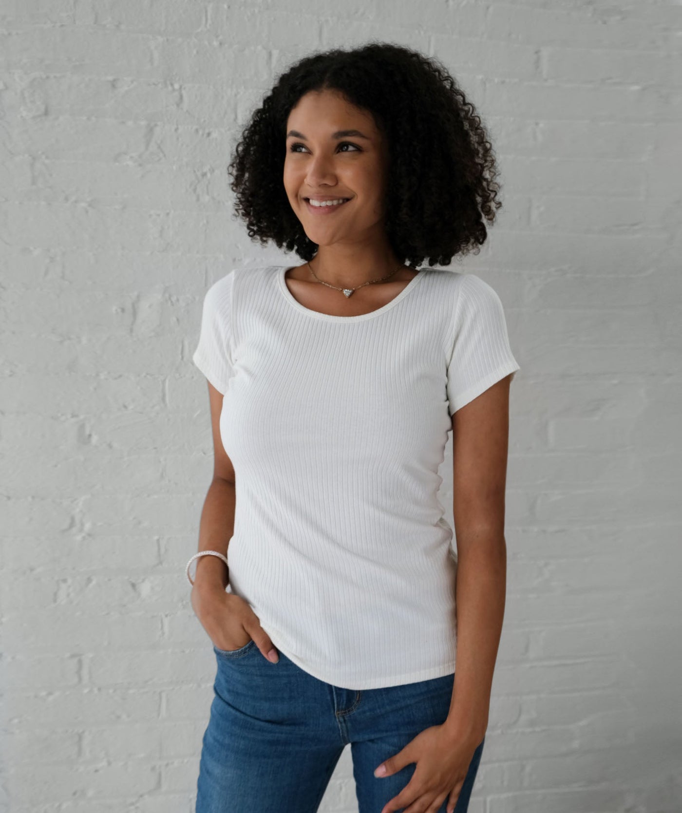 CASSIA cotton rib knit tee in Ivory