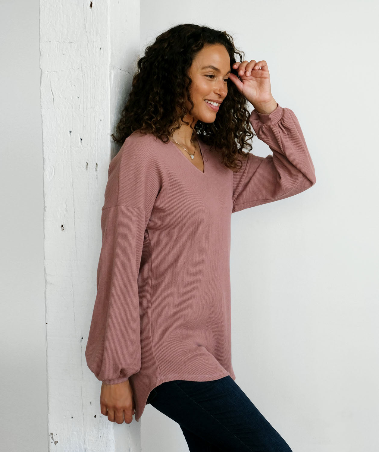 CLAUDE waffle knit tunic in Desert Pink