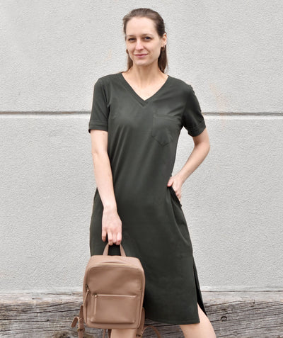 ERRAND tee-shirt dress in Dark Olive