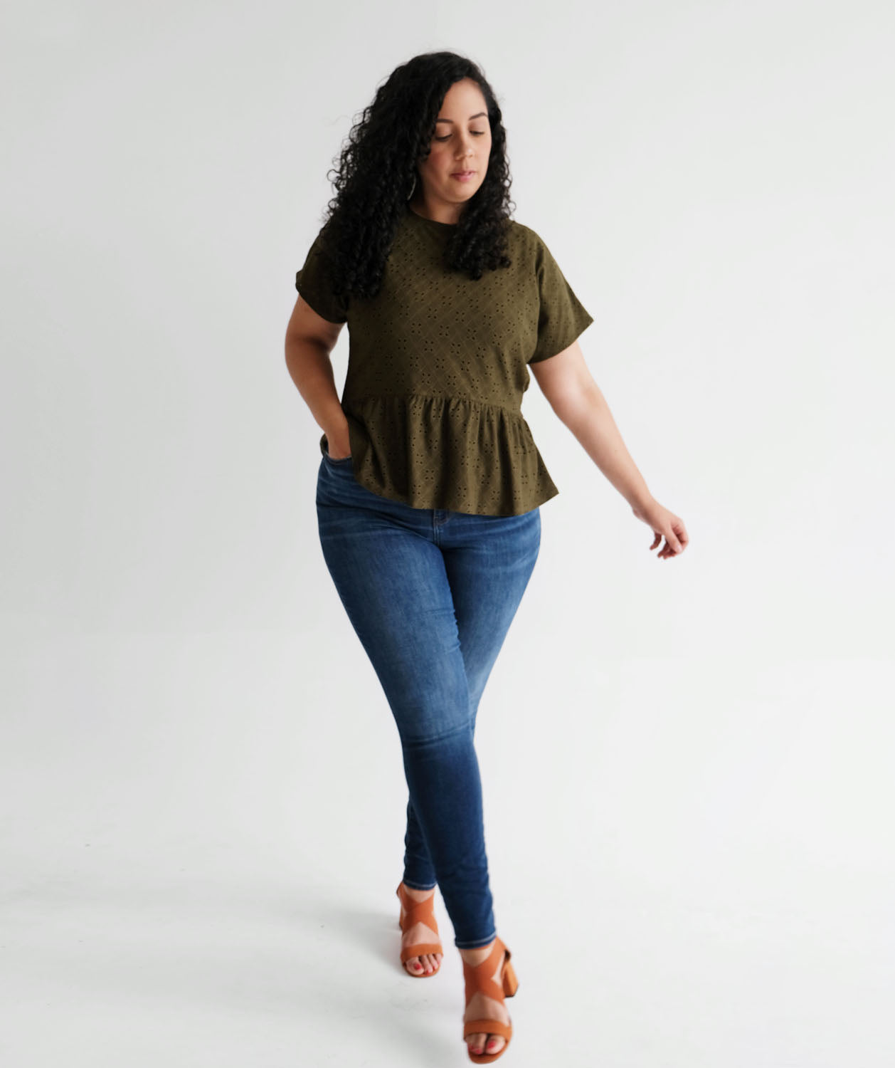 DAHLIA stretch eyelet top in Olive