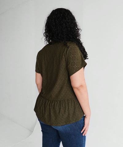 DAHLIA stretch eyelet top in Olive