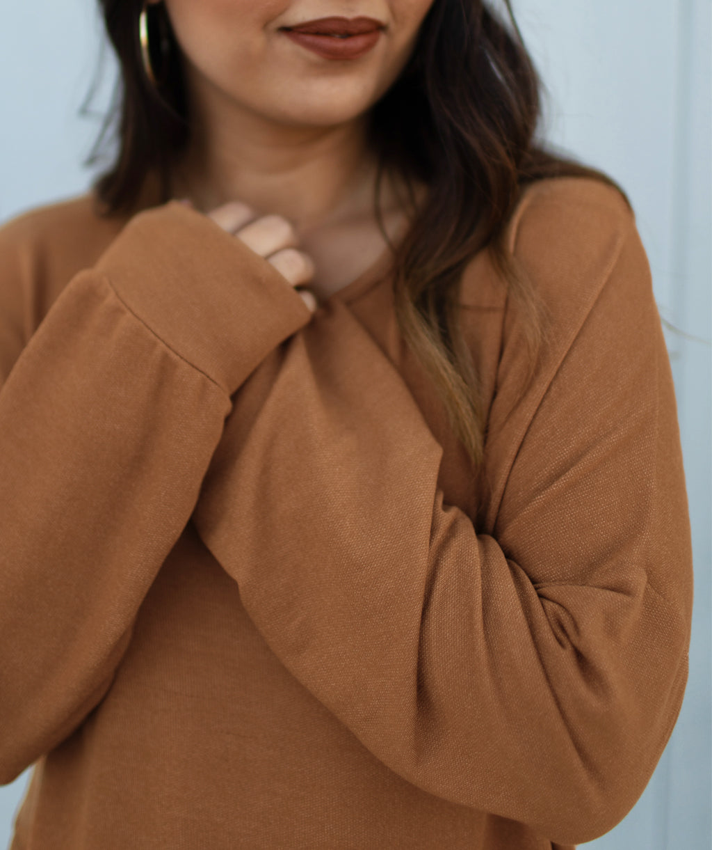 DELANCEY french terry top in Camel<br/>(Less than perfect)