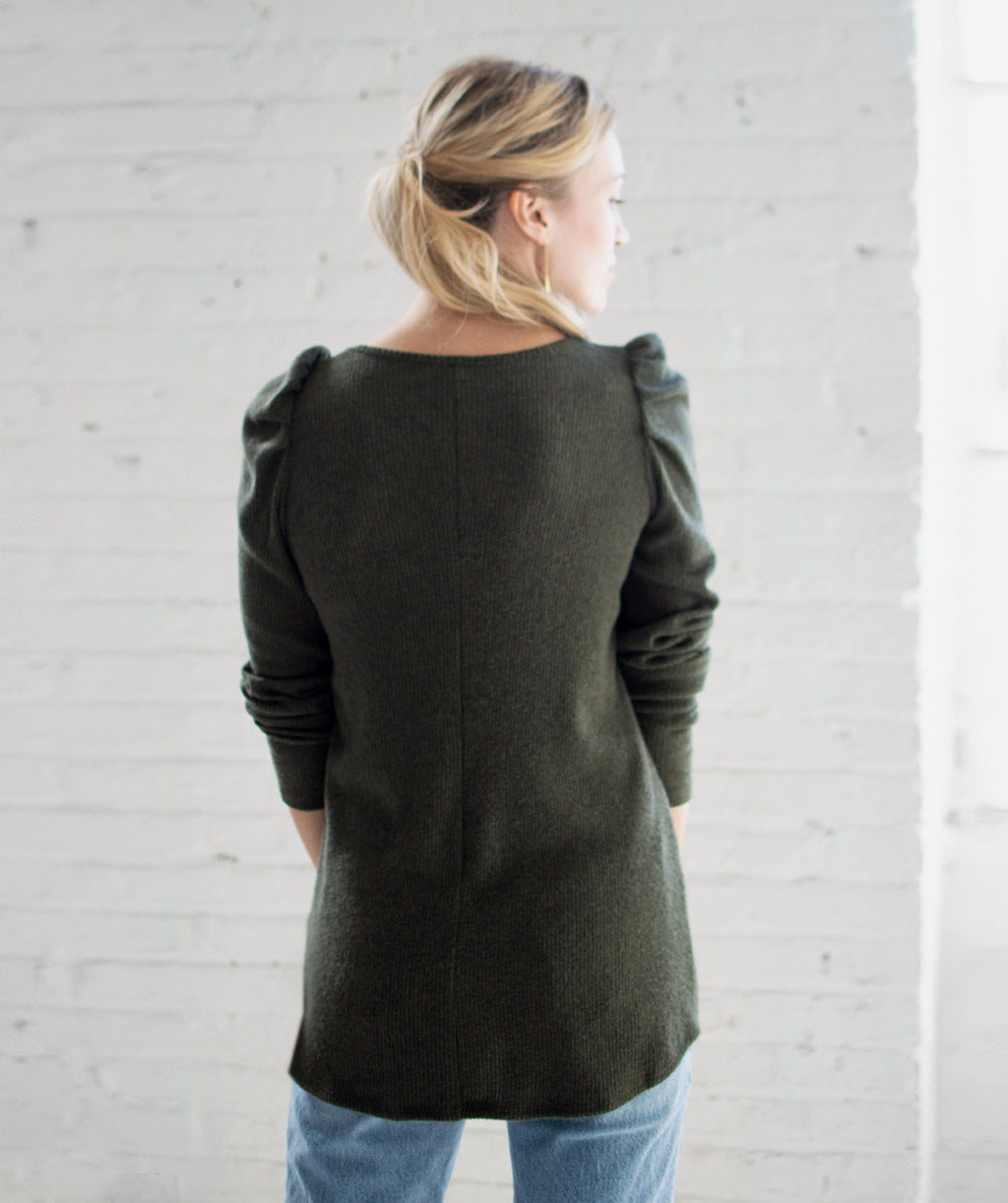 DYLAN puff sleeve tunic in Dark Olive