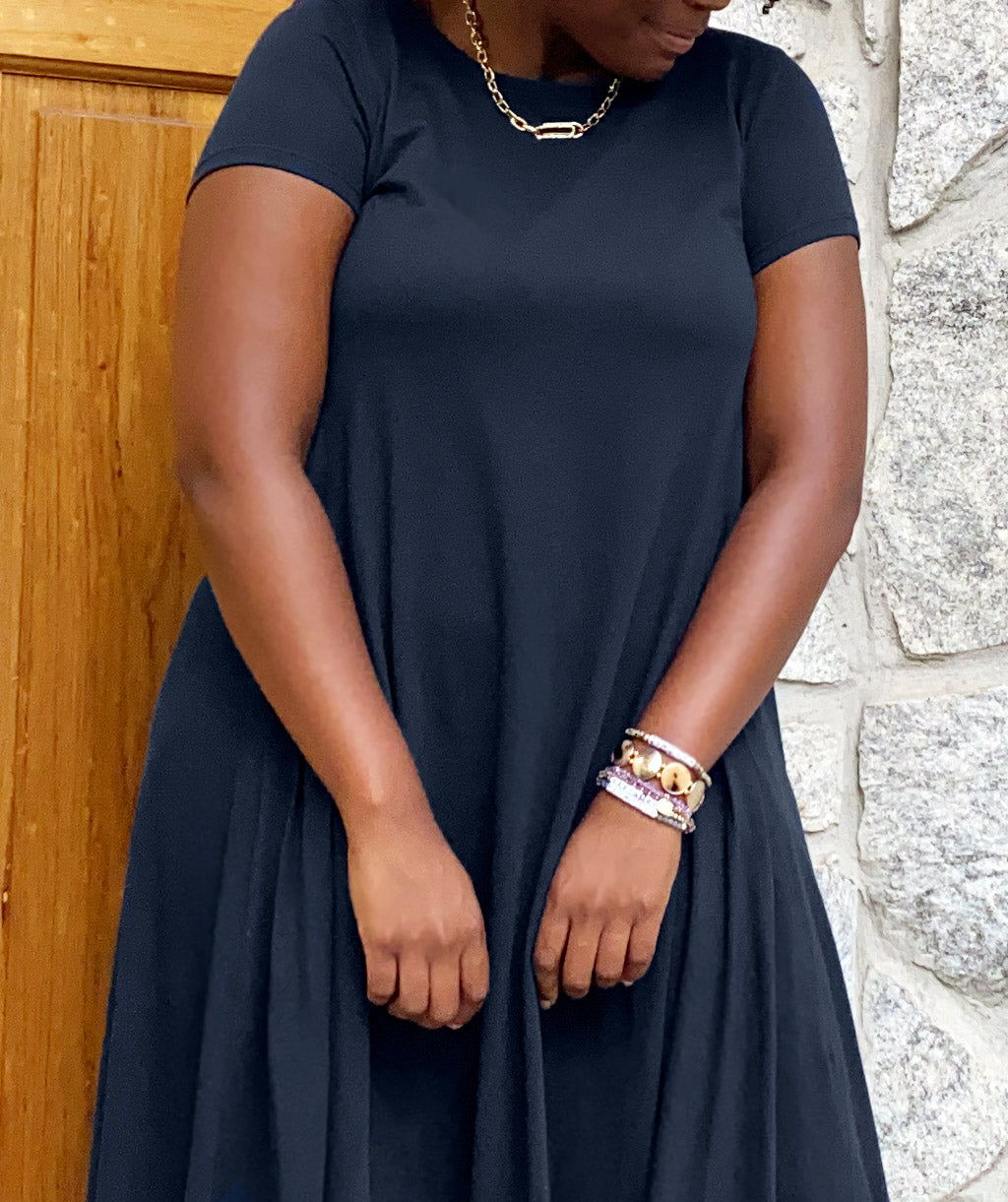 ERICA trapeze dress in Deep Navy Elegantees ERICA trapeze dress in Deep Navy Elegantees