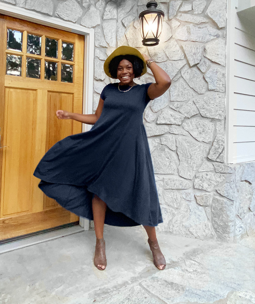 Navy trapeze dress 2025