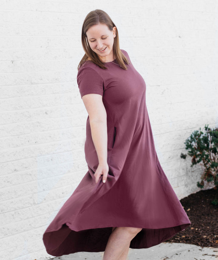 ERICA trapeze dress in Aubergine