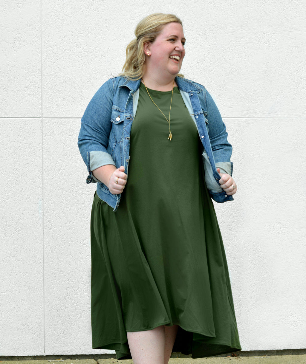 green trapeze dress Green Embellished Long Sleeve Trapeze Dress with Ruffle Hem