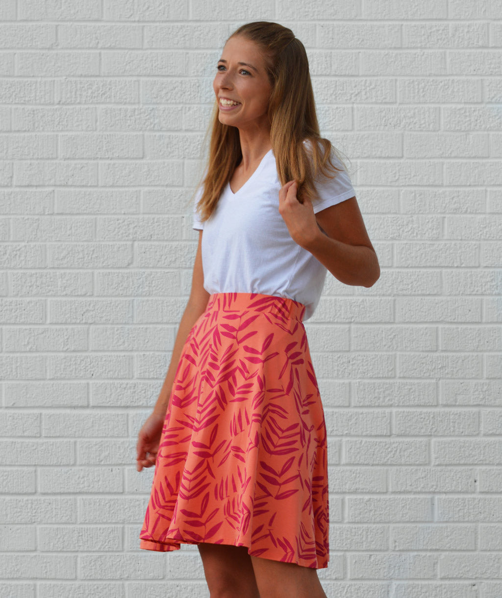 FIESTA palm print skirt in Tangerine/Azalea