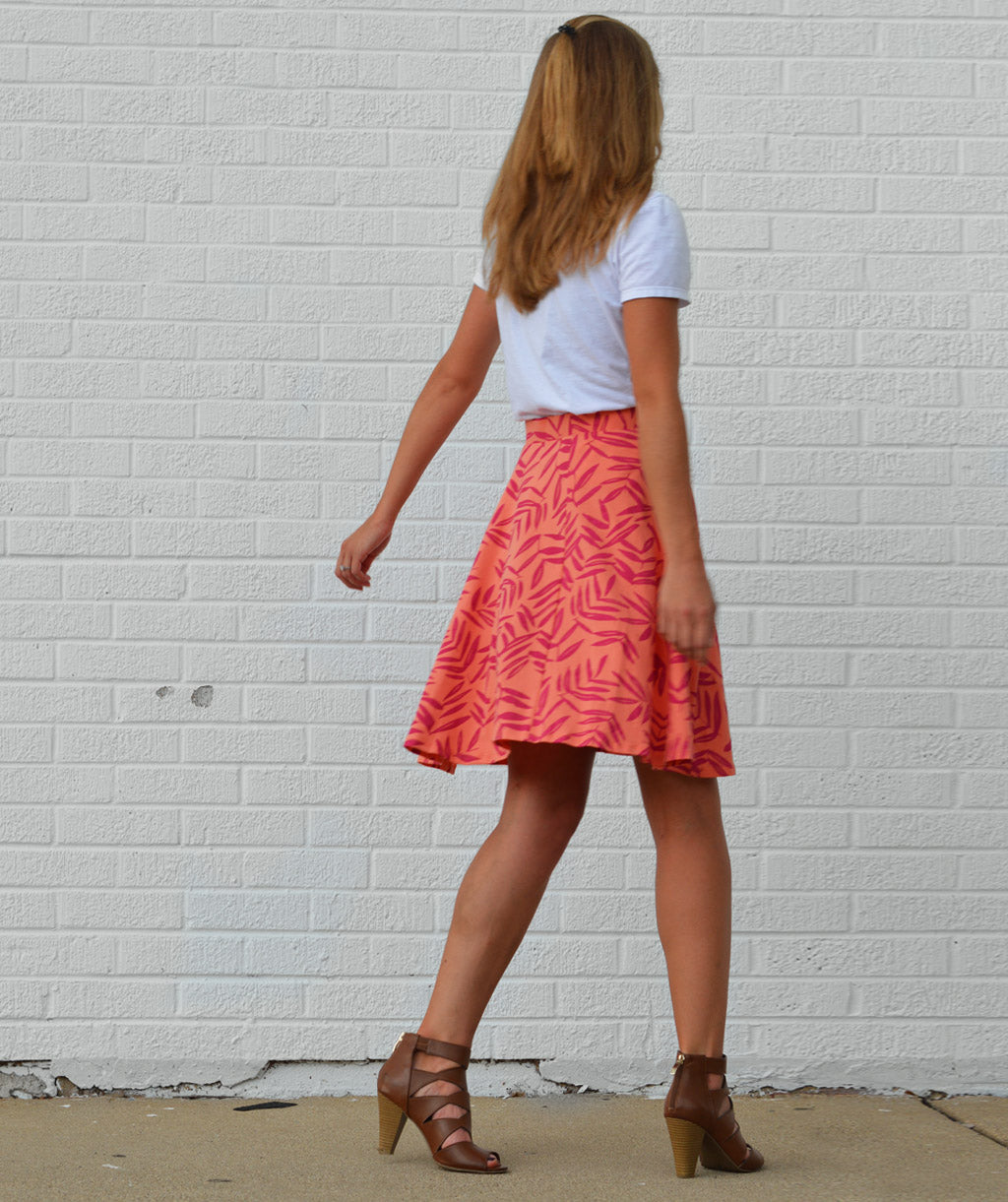 FIESTA palm print skirt in Tangerine/Azalea