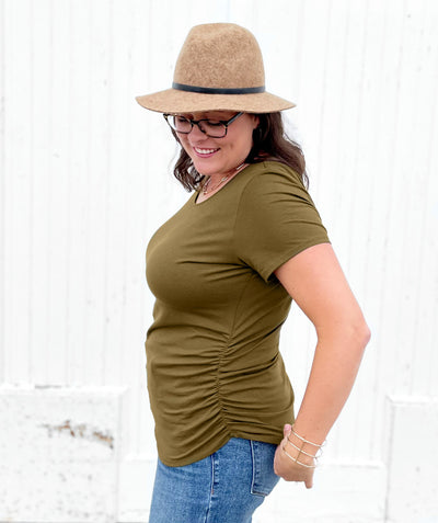FIONA ruched tee in Military Olive