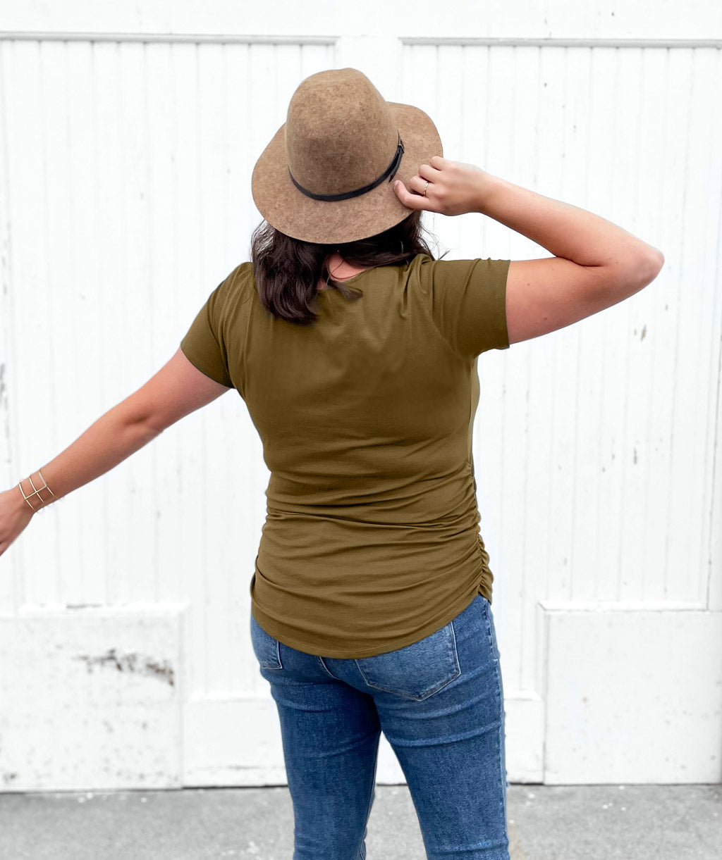 FIONA ruched tee in Military Olive
